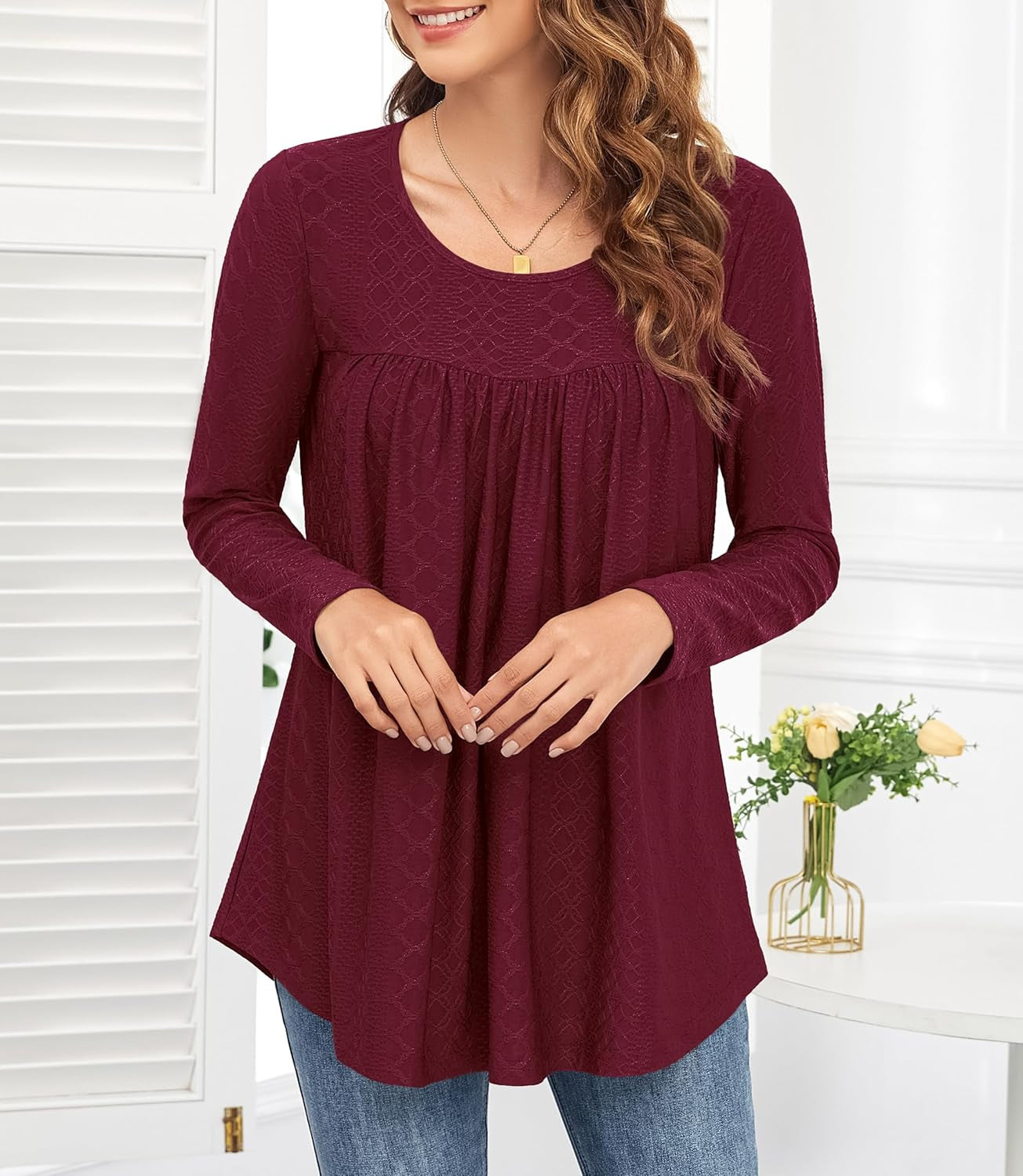 Women'S Tunic Tops Loose Fit Short Sleeve Shirts Crew Neck Summer Casual Tops