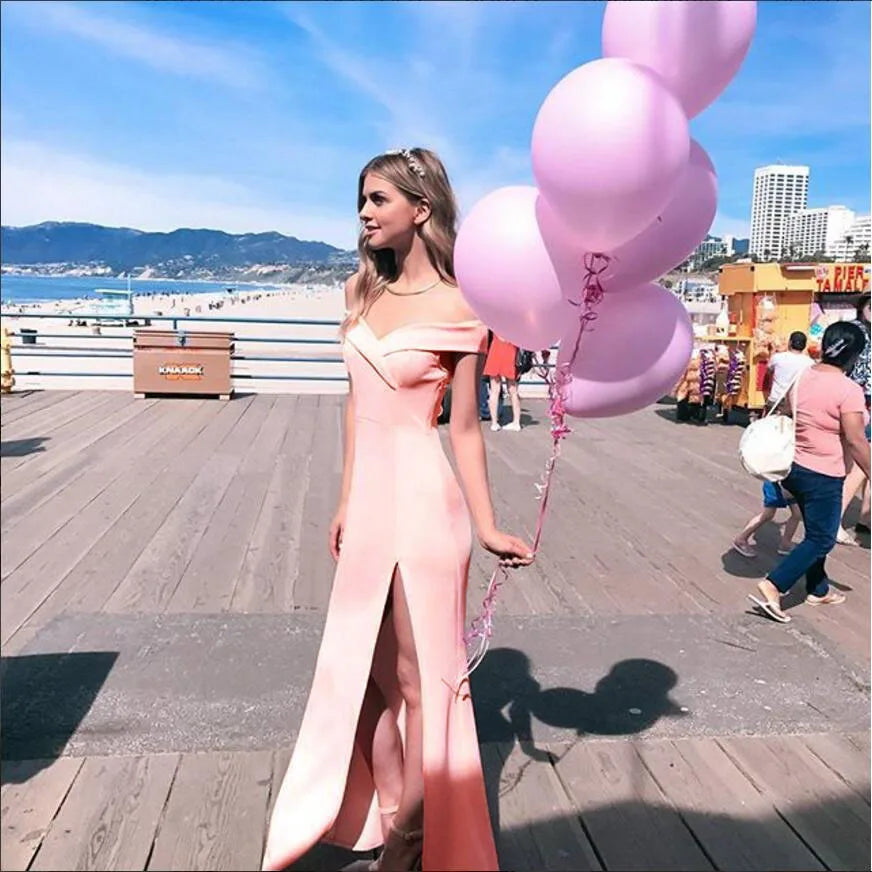 Women Split Bodycon Long Maxi Dress Party Wedding Prom Formal Elegant Solid White off Shoulder Sleeveless Bandage Cheap Clothes