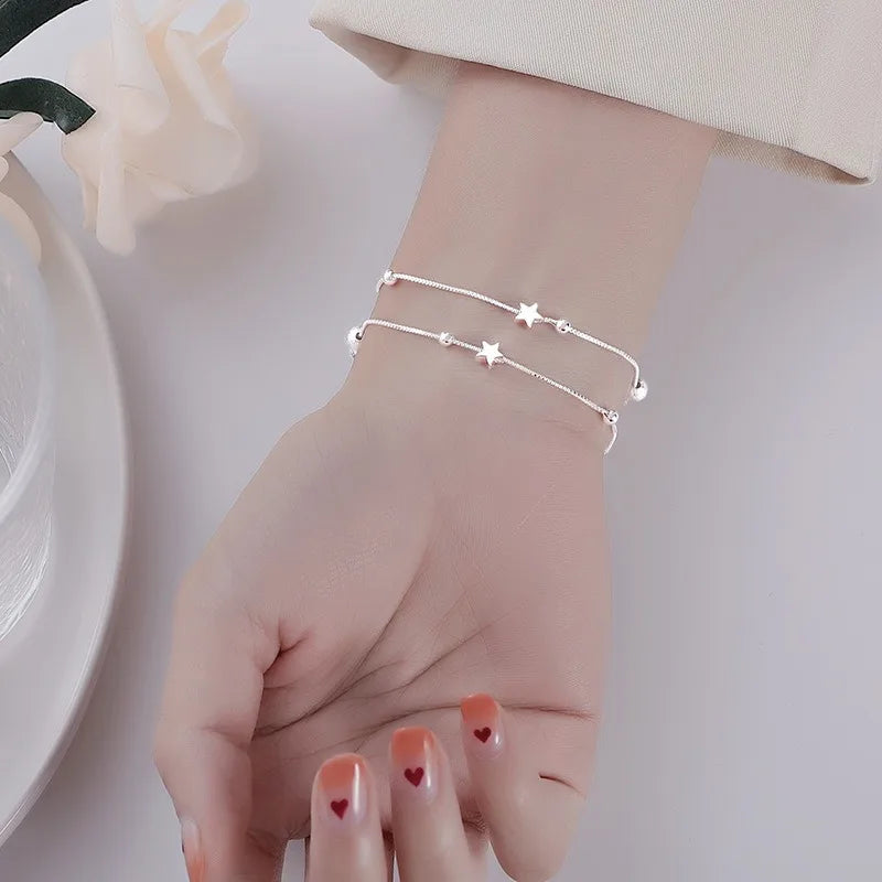 Pulsera de plata con cuentas de estrella - Diseño original