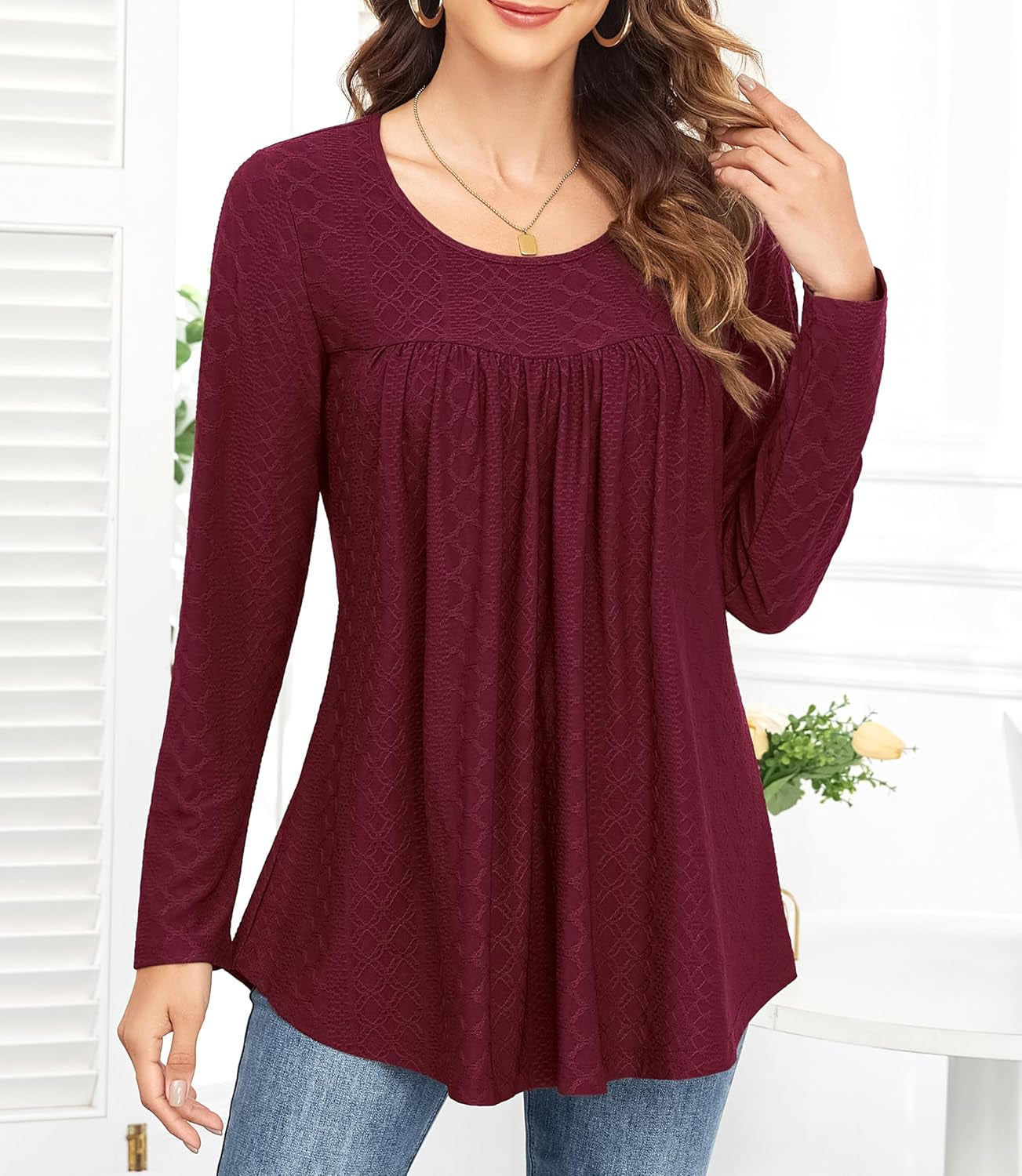 Women'S Tunic Tops Loose Fit Short Sleeve Shirts Crew Neck Summer Casual Tops