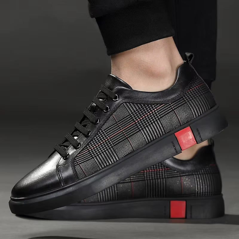 Luxury Brand High End Stripes Outdoor Walking Sneakers Italian Genuine Leather Men'S Shoes New Lace up Designer Casual Shoes