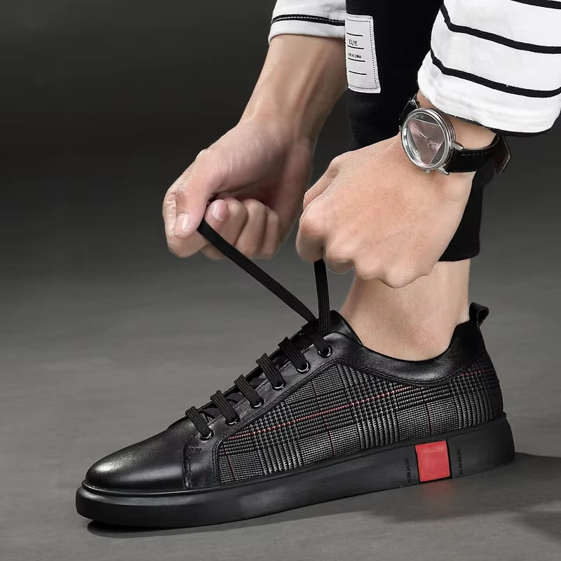 Luxury Brand High End Stripes Outdoor Walking Sneakers Italian Genuine Leather Men'S Shoes New Lace up Designer Casual Shoes