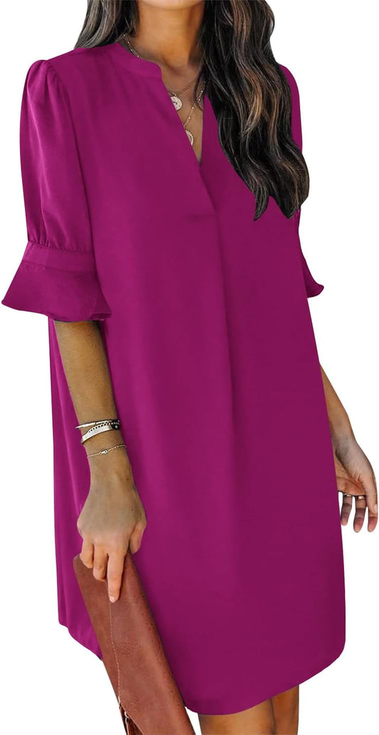 Summer Dresses for Women V Neck Ruffle Short Sleeve Casual Shift Dress