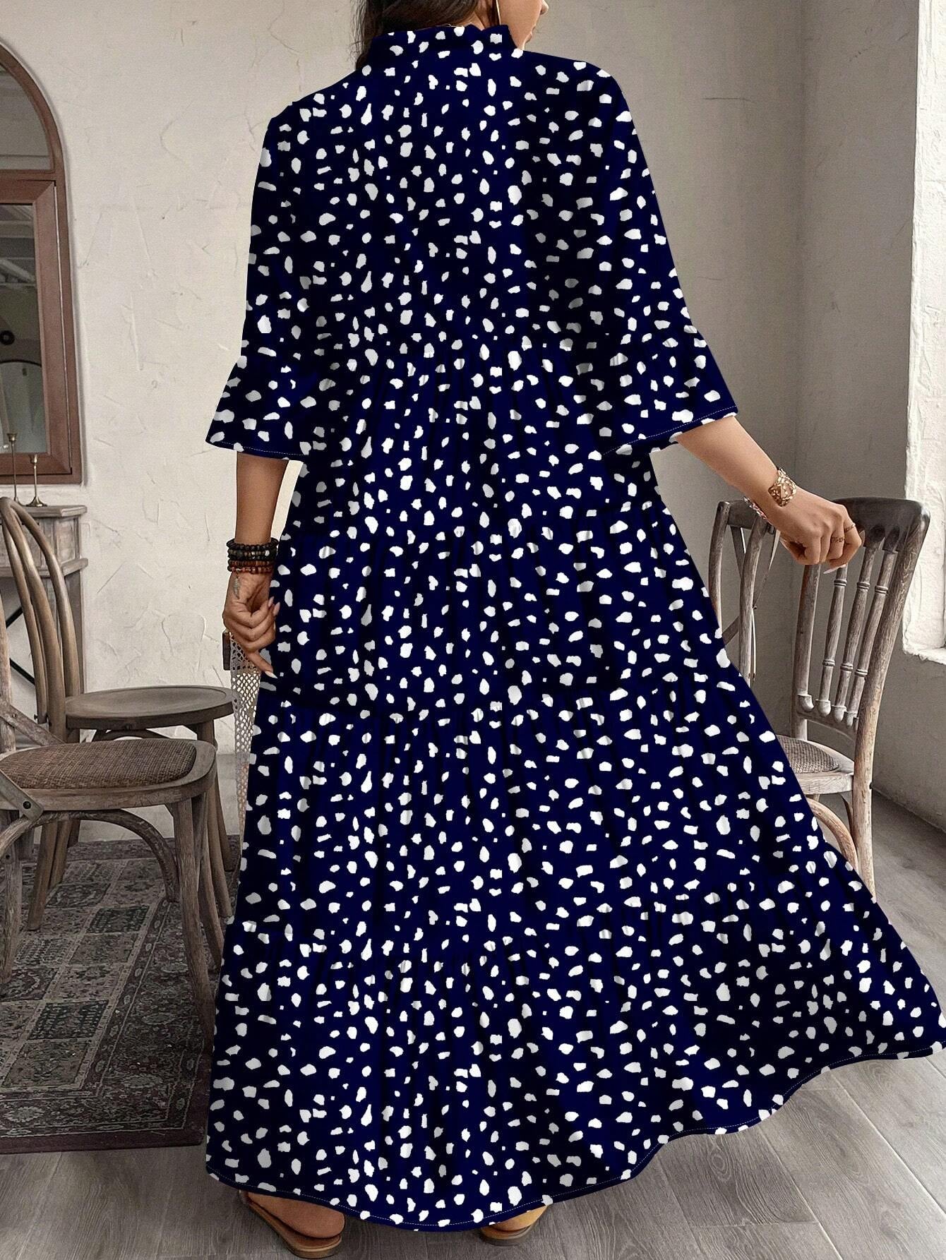 EMERY ROSE plus Size Women Casual Elegant Boho Style Floral Print Long Dress, Suitable for Autumn & Winter