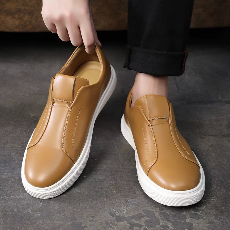 Fashion Men'S Skateboard Shoes Sneakers Men Casual Slip-On Leather Shoes Loafers Mens Outdoor Driving Flats