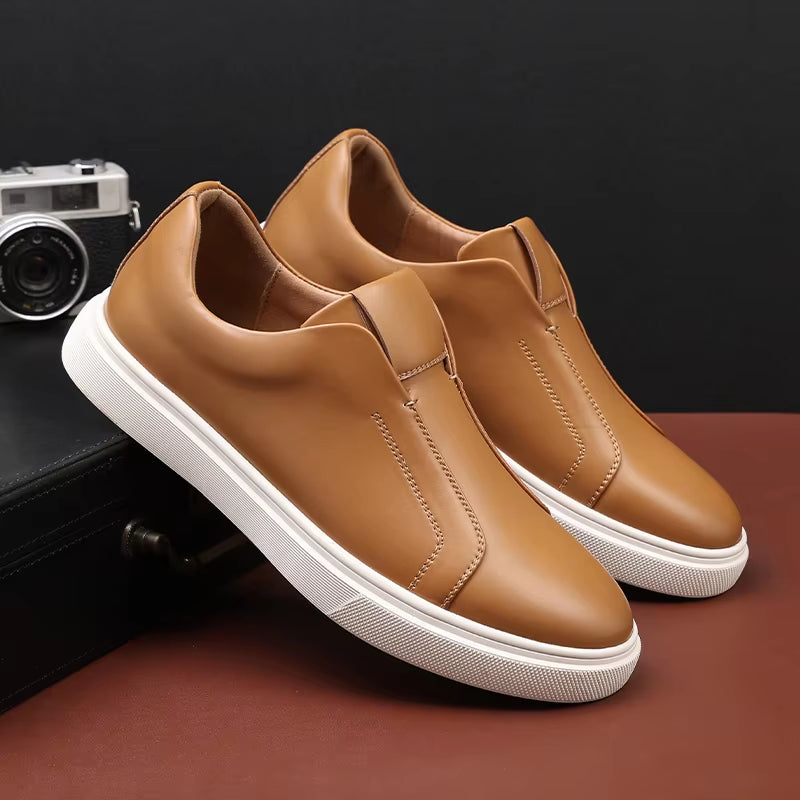 Fashion Men'S Skateboard Shoes Sneakers Men Casual Slip-On Leather Shoes Loafers Mens Outdoor Driving Flats