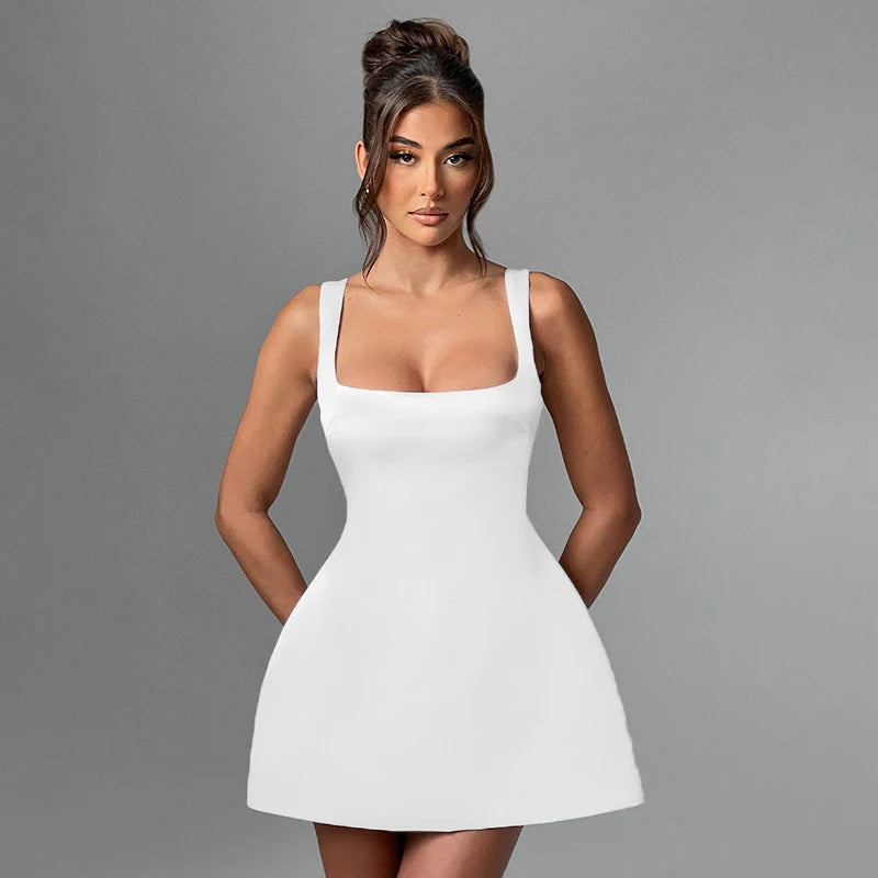 Sleeveless Sexy Strapless Mini Dress Solid Patchwork High Waist Summer Fashion Female Bodycon Plunge Vacation Dress New