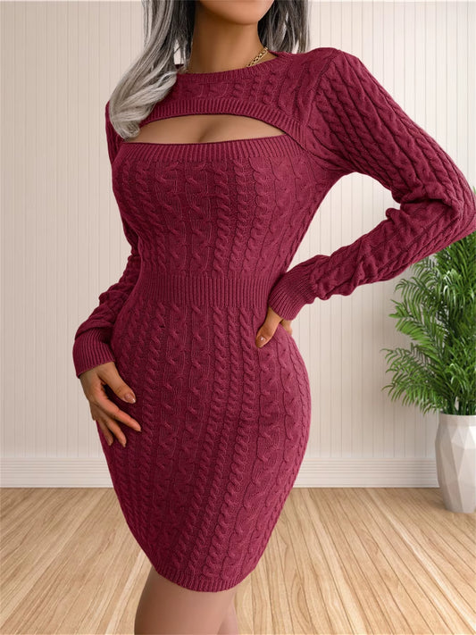 Women'S Sexy Backless Cable Knit Sweater Dress Long Sleeve Bodycon Midi Dresses for Fall Winter